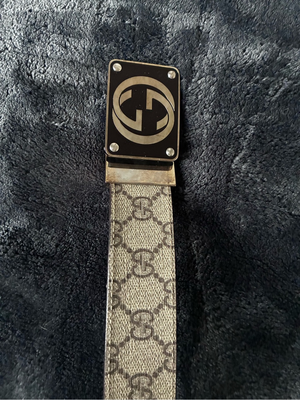 Gucci Woman’s Beige Monogram Canvas Belt with Black Logo Buckle Authentic